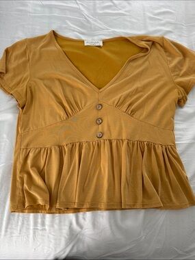 lavender field Mustard Short-Sleeve Peplum Crop Top
